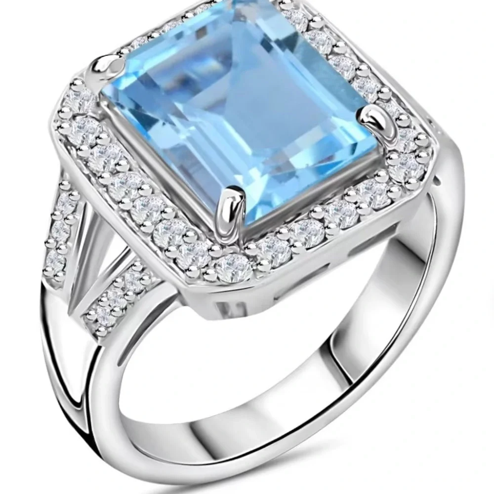 Blue Topaz & Simulated Diamond Ring - Picture 8 of 9